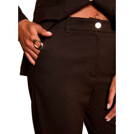Pantalon marron uni avec une coupe bootcut muni d'un zip et d'un bouton - Image 5