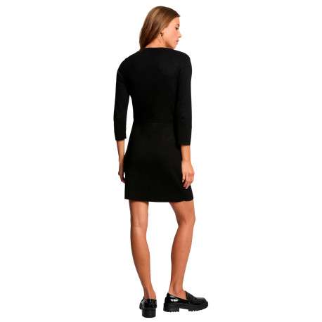 Robe courte noire unie avec une coupe ajustée et des manches 3/4 - Image 3