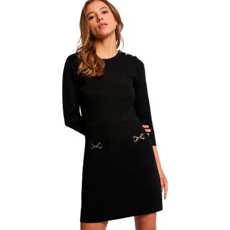 Robe courte noire unie avec une coupe ajustée et des manches 3/4 - Image 4