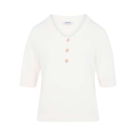 Pull blanc uni avec une coupe droite et des manches courtes
