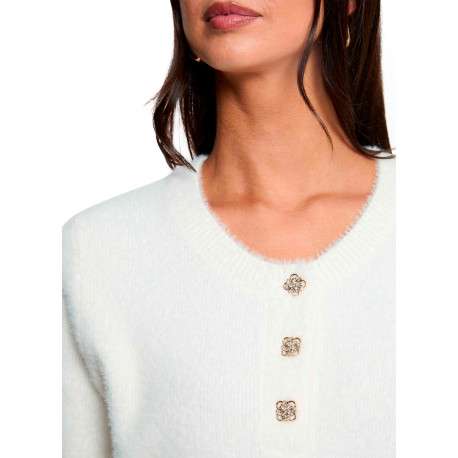 Pull blanc uni avec une coupe droite et des manches courtes - Image 5