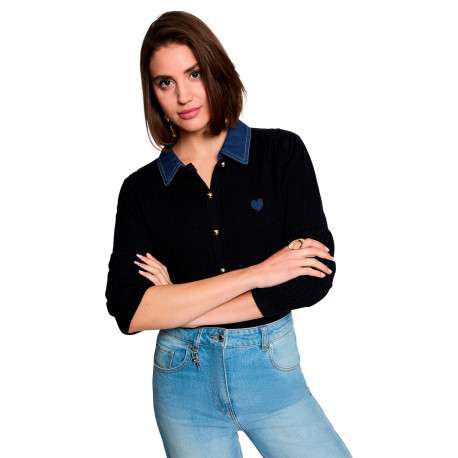Pull marine uni avec une coupe droite et des manches longues - Image 4