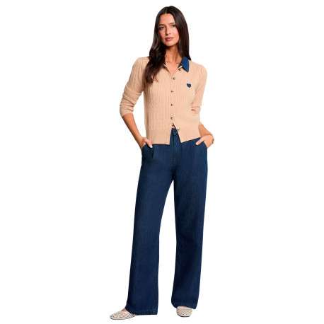 Pull beige uni avec une coupe droite et des manches longues - Image 2