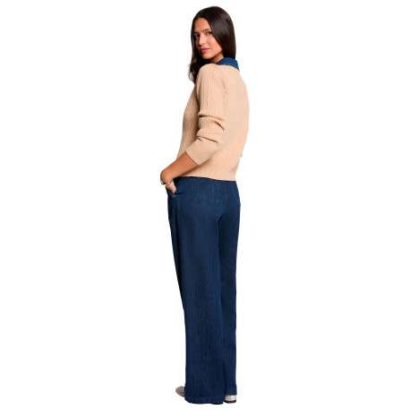 Pull beige uni avec une coupe droite et des manches longues - Image 3
