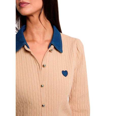 Pull beige uni avec une coupe droite et des manches longues - Image 5