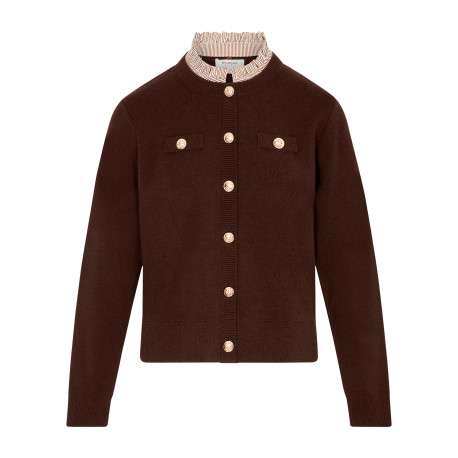 Gilet chocolat uni avec une coupe droite et des manches longues