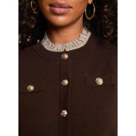 Gilet chocolat uni avec une coupe droite et des manches longues - Image 5