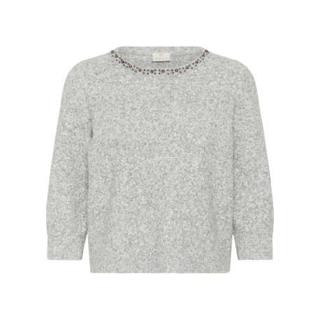 Pull gris uni avec une coupe droite et des manches longues