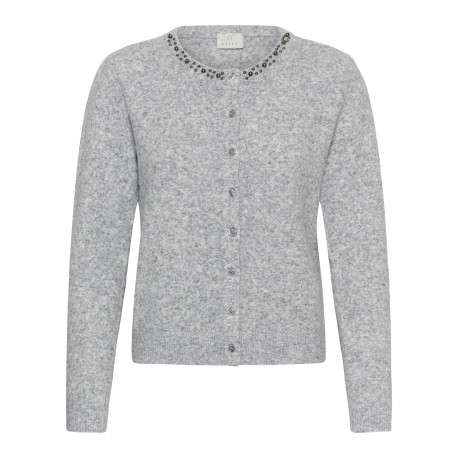 Gilet gris uni avec une coupe droite et un col rond avec des boutons