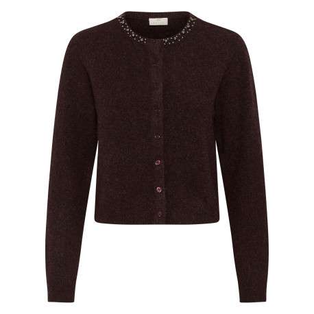Gilet chocolat uni avec une coupe droite et un col rond avec boutons