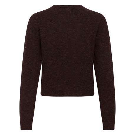 Gilet chocolat uni avec une coupe droite et un col rond avec boutons - Image 2