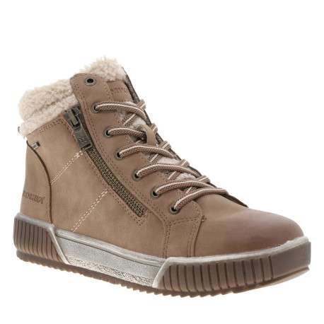 Bottines taupe à talon plat munies de lacets et d'un zip latéral