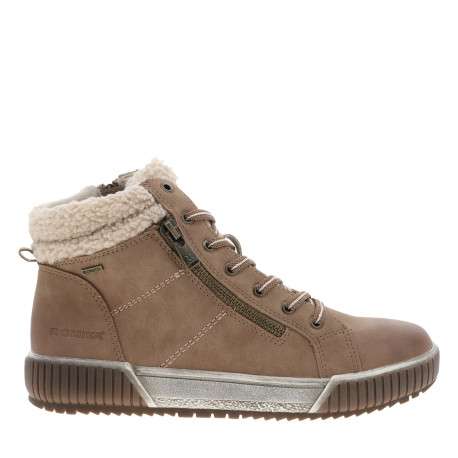 Bottines taupe à talon plat munies de lacets et d'un zip latéral - Image 2