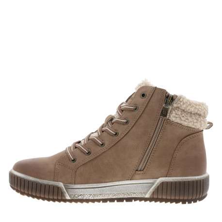 Bottines taupe à talon plat munies de lacets et d'un zip latéral - Image 3
