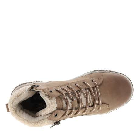 Bottines taupe à talon plat munies de lacets et d'un zip latéral - Image 5