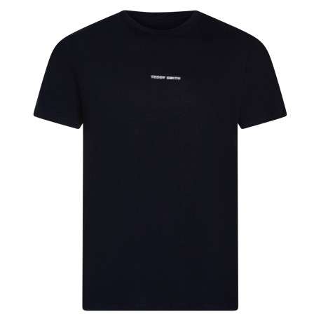 T-shirt en coton marine uni avec un col rond avec logo de la marque