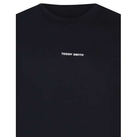 T-shirt en coton marine uni avec un col rond avec logo de la marque - Image 3