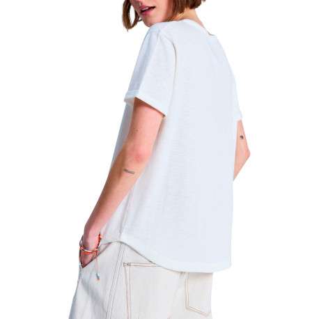 T-shirt blanc uni à coupe droite avec col rond et manches courtes - Image 4