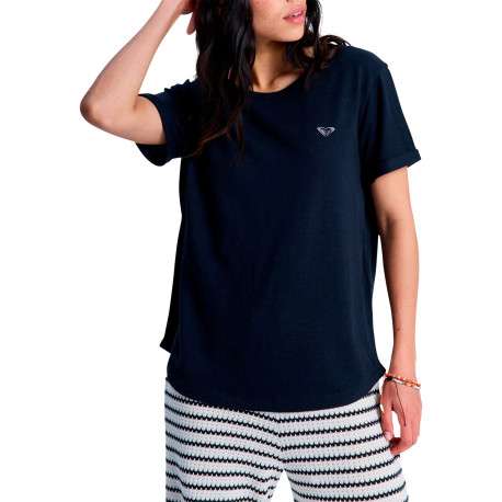 T-shirt noir uni à coupe droite avec col rond et manches courtes