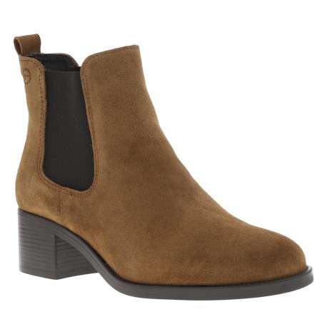 Boots cognac type chelsea à talon décroché moyen et à soufflets élastiqués