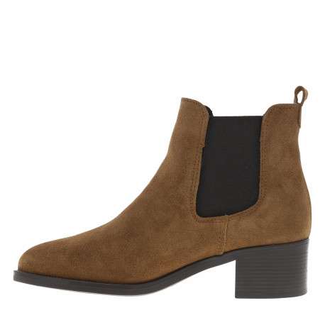 Boots cognac type chelsea à talon décroché moyen et à soufflets élastiqués - Image 3