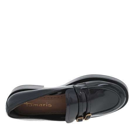 Mocassins noirs vernis à talon décroché bas pourvus de boucles à ardillons - Image 5