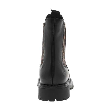 Boots en cuir noires à talon décroché bas avec soufflets élastiqués léopard - Image 4