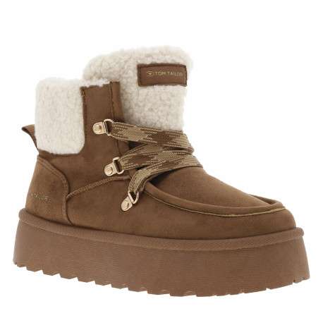Bottines camel à talon plateforme avec une doublure en maille sherpa
