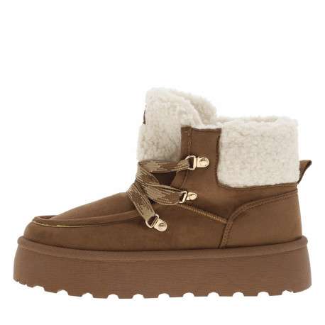 Bottines camel à talon plateforme avec une doublure en maille sherpa - Image 3