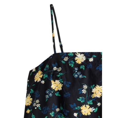 Robe longue en coton noire floral avec une coupe droite et des bretelles - Image 2