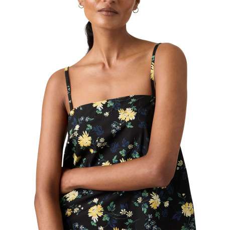 Robe longue en coton noire floral avec une coupe droite et des bretelles - Image 5