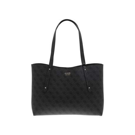 Sac shopping noir imprimé avec une pochette intégrée et un mousqueton