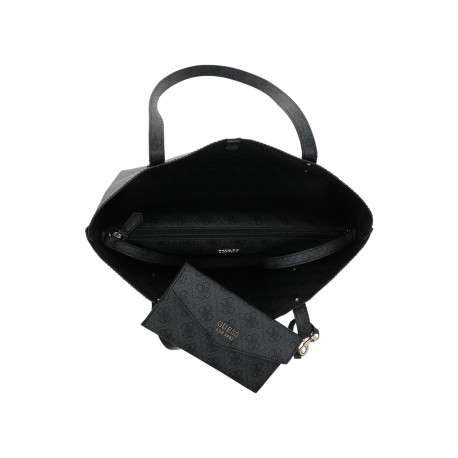 Sac shopping noir imprimé avec une pochette intégrée et un mousqueton - Image 4