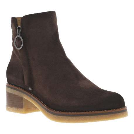 Boots en cuir moka à talon décroché moyen avec une fermeture zippée