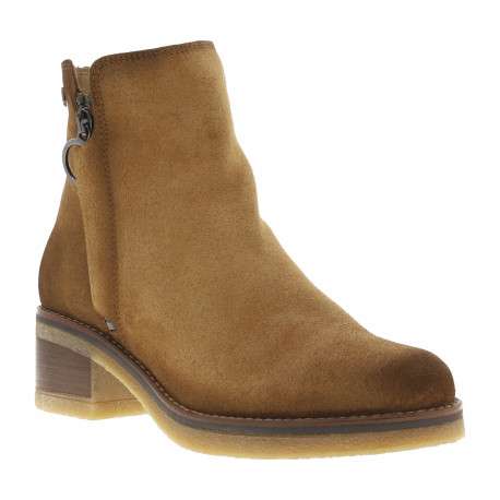 Boots en cuir brunes à talon décroché moyen avec une fermeture zippée