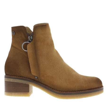 Boots en cuir brunes à talon décroché moyen avec une fermeture zippée - Image 2