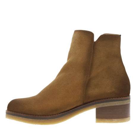 Boots en cuir brunes à talon décroché moyen avec une fermeture zippée - Image 3