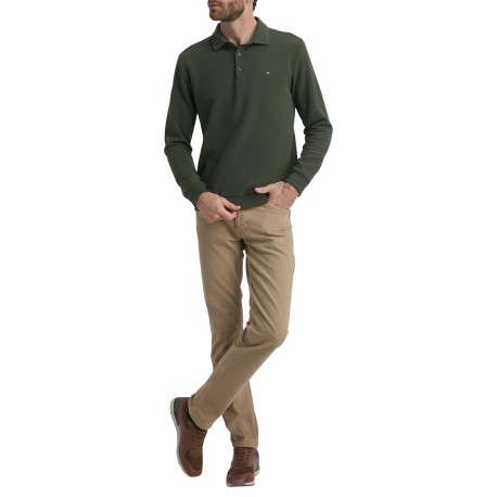 Sweat kaki uni doté d'un col polo et de manche longues orné du logo brodé