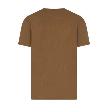 T-shirt en coton mélangé beige foncé à coupe droite muni d'un col rond - Image 2
