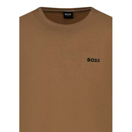 T-shirt en coton mélangé beige foncé à coupe droite muni d'un col rond - Image 3