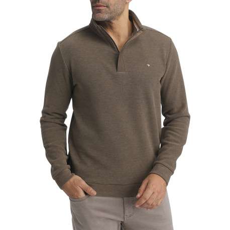Sweat taupe uni muni d'une coupe droite et d'un col camionneur