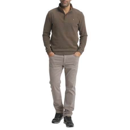 Sweat taupe uni muni d'une coupe droite et d'un col camionneur - Image 2