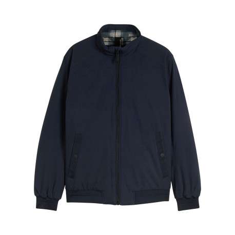 Blouson bleu marine uni à coupe droite avec un col montant et 2 poches