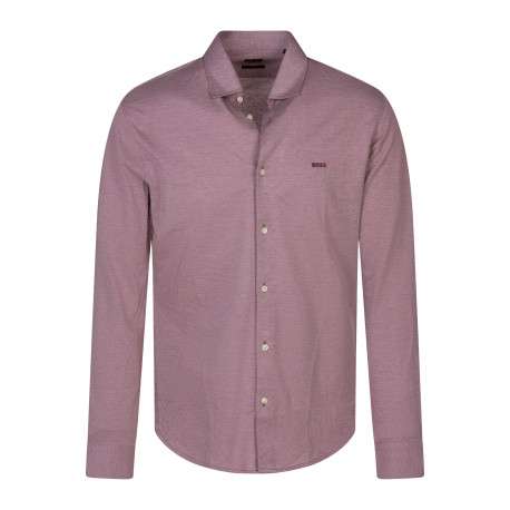 Chemise en coton prune uni avec une coupe slim fit et un col à revers