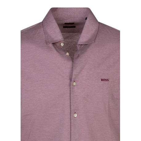 Chemise en coton prune uni avec une coupe slim fit et un col à revers - Image 3