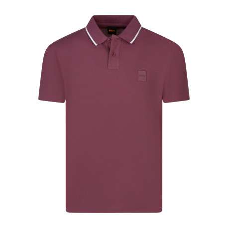Polo en coton prune uni avec une coupe droite et un col boutonné