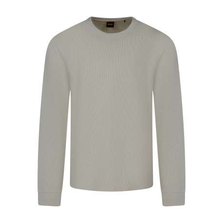 Sweat en coton mélangé beige uni à coupe droite avec un col rond