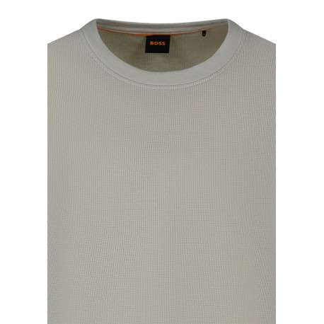 Sweat en coton mélangé beige uni à coupe droite avec un col rond - Image 3