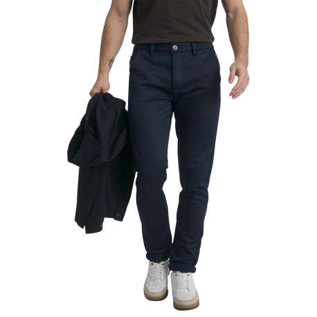 Pantalon chino en coton bleu marine uni avec une coupe slim et des ourlets