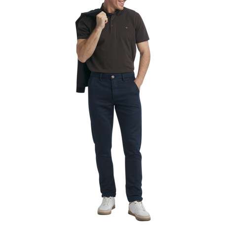 Pantalon chino en coton bleu marine uni avec une coupe slim et des ourlets - Image 2